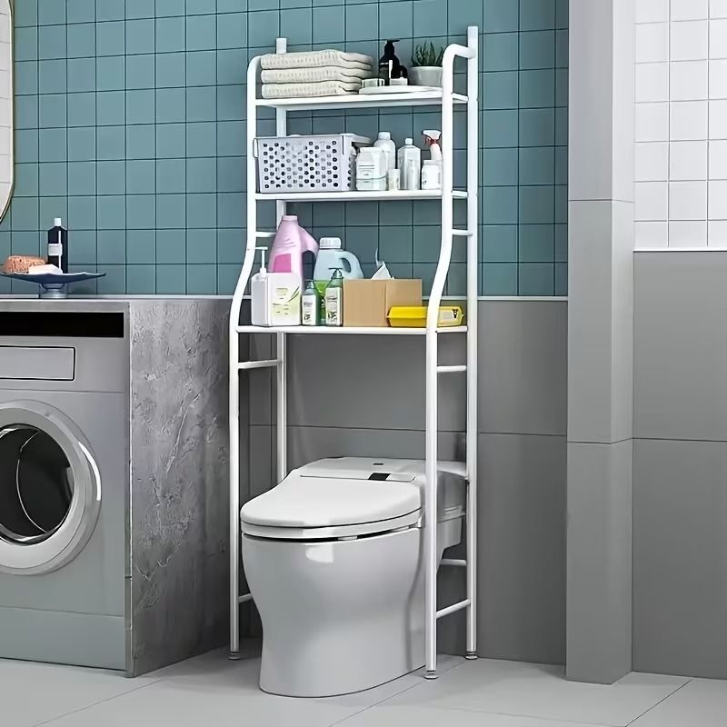 Three-Tier Over-the-Toilet Storage Rack with Hooks