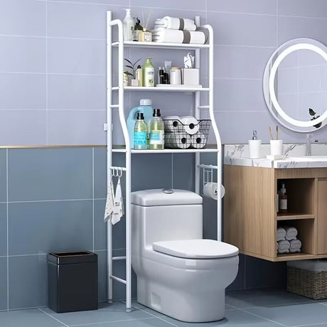 Three-Tier Over-the-Toilet Storage Rack with Hooks