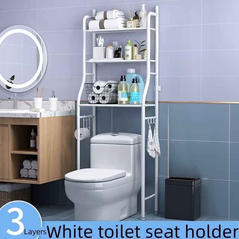 Three-Tier Over-the-Toilet Storage Rack with Hooks