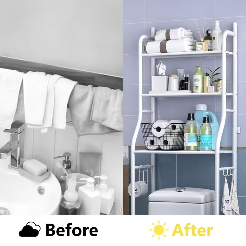 Three-Tier Over-the-Toilet Storage Rack with Hooks