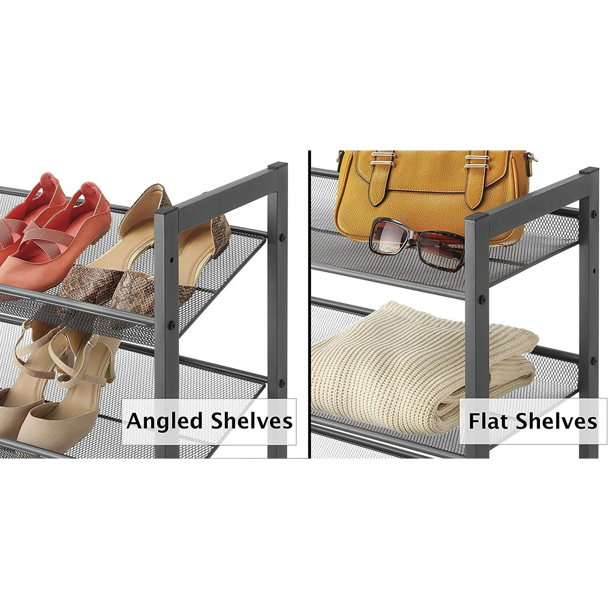 3-Tier Stacking 12 Pair Shoe Rack, Steel, Gray