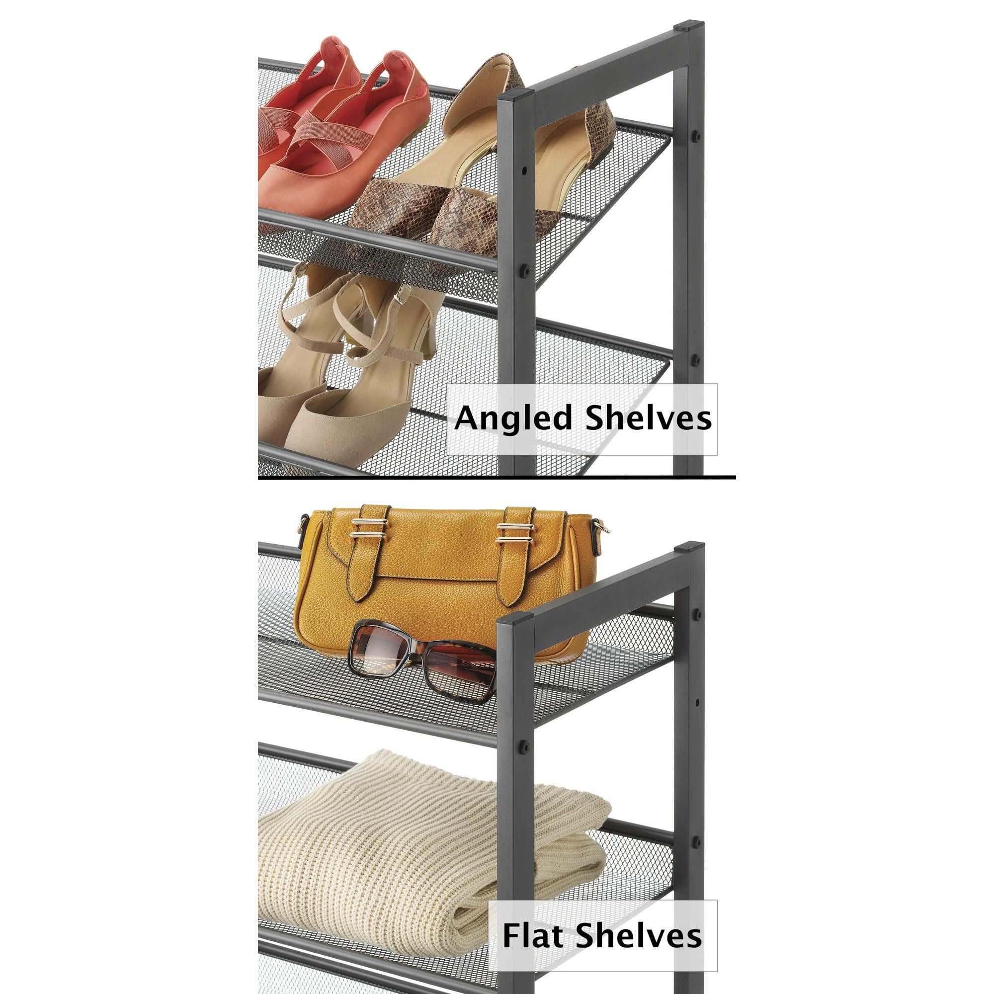 3-Tier Stacking 12 Pair Shoe Rack, Steel, Gray