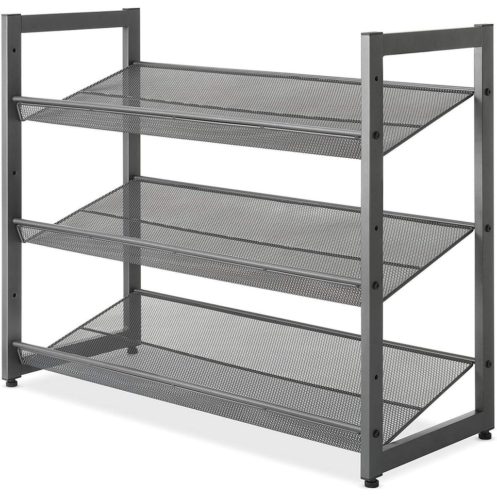 3-Tier Stacking 12 Pair Shoe Rack, Steel, Gray