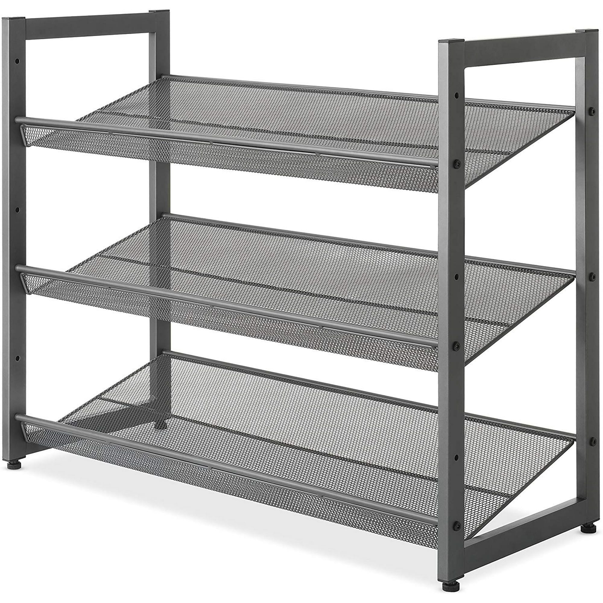 3-Tier Stacking 12 Pair Shoe Rack, Steel, Gray