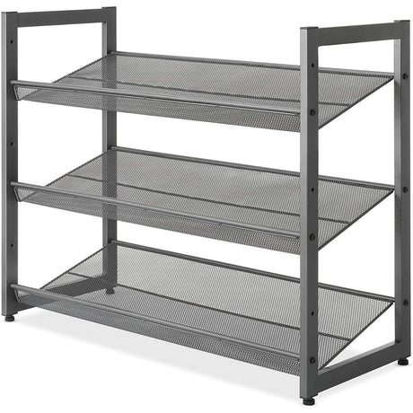 3-Tier Stacking 12 Pair Shoe Rack, Steel, Gray
