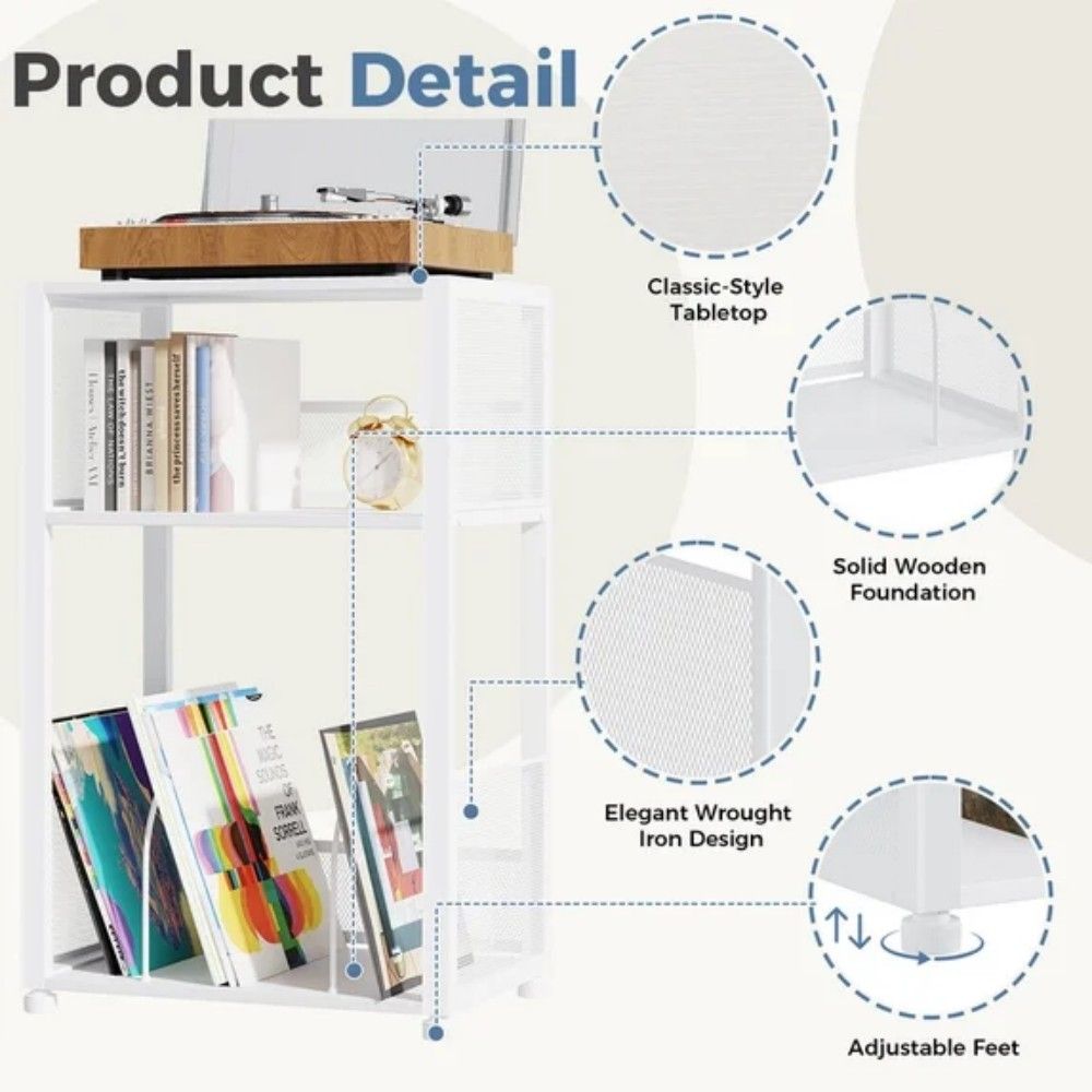 3-Tier Turntable Table with Vinyl Storage, Industrial Side Table for Living Room