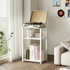 3-Tier Turntable Table with Vinyl Storage, Industrial Side Table for Living Room