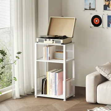 3-Tier Turntable Table with Vinyl Storage, Industrial Side Table for Living Room