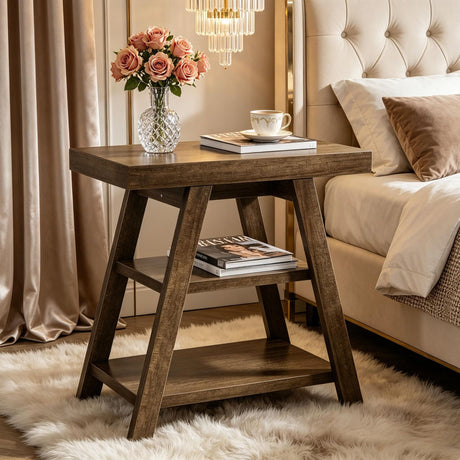 Rustic Three-Tier End Table with Open Shelves