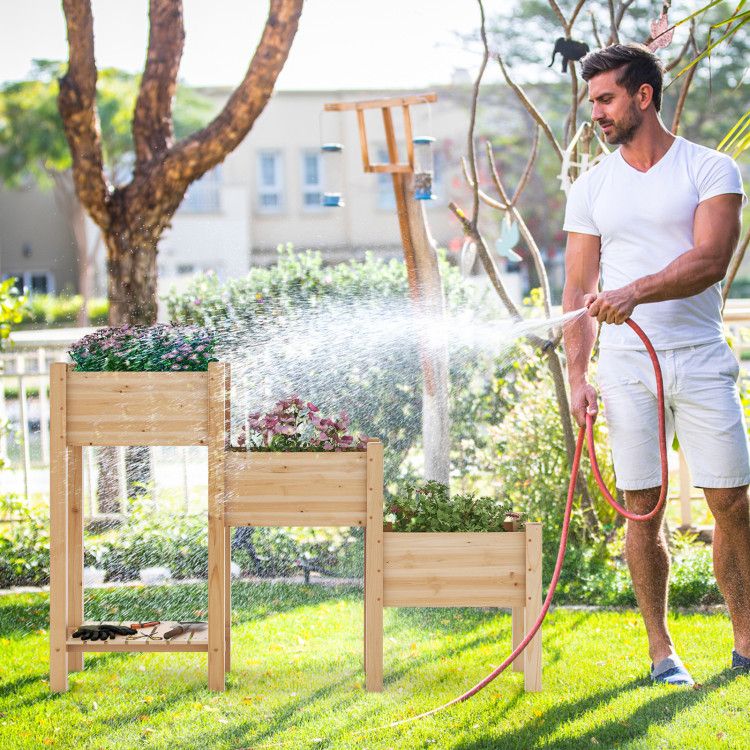 Three-Tier Raised Garden Bed with Lower Shelf