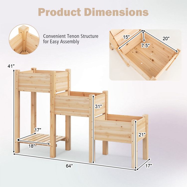 Three-Tier Raised Garden Bed with Lower Shelf