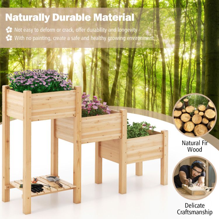 Three-Tier Raised Garden Bed with Lower Shelf