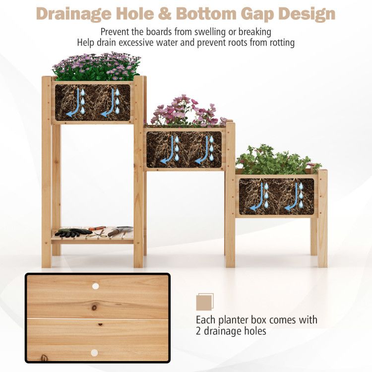 Three-Tier Raised Garden Bed with Lower Shelf