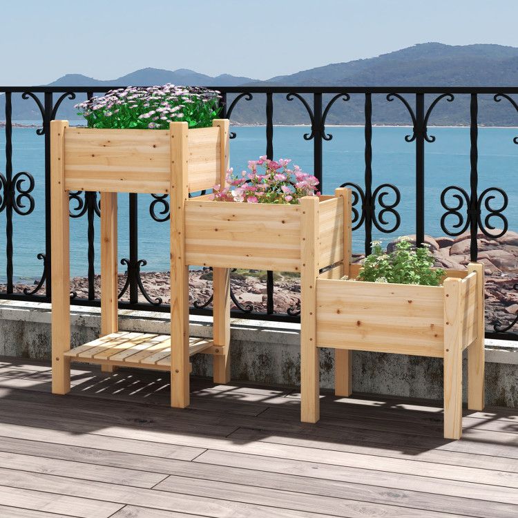 Three-Tier Raised Garden Bed with Lower Shelf