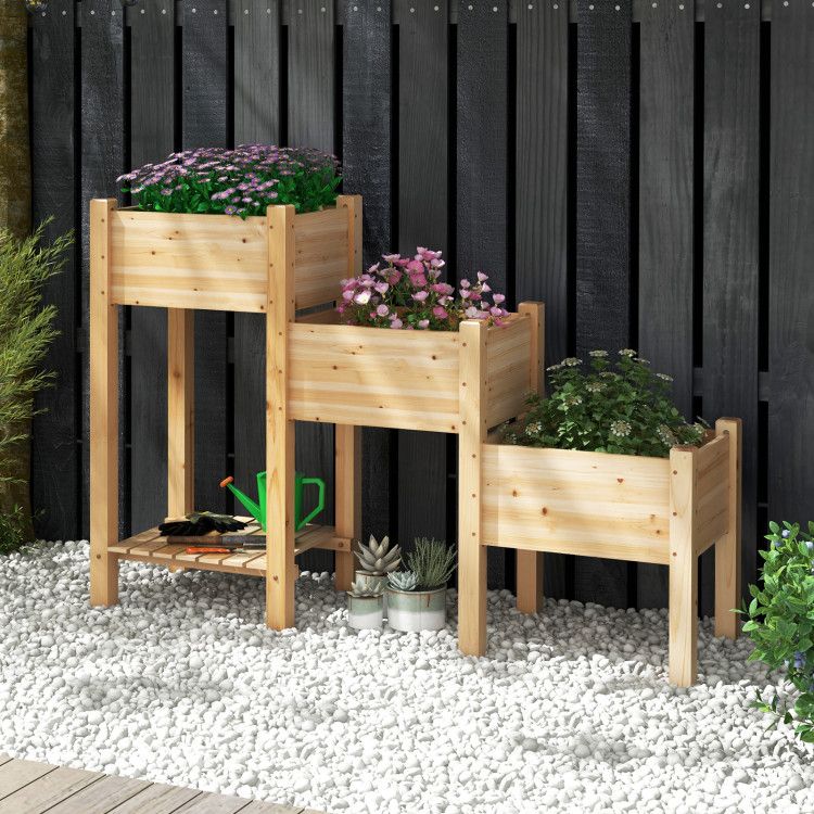 Three-Tier Raised Garden Bed with Lower Shelf