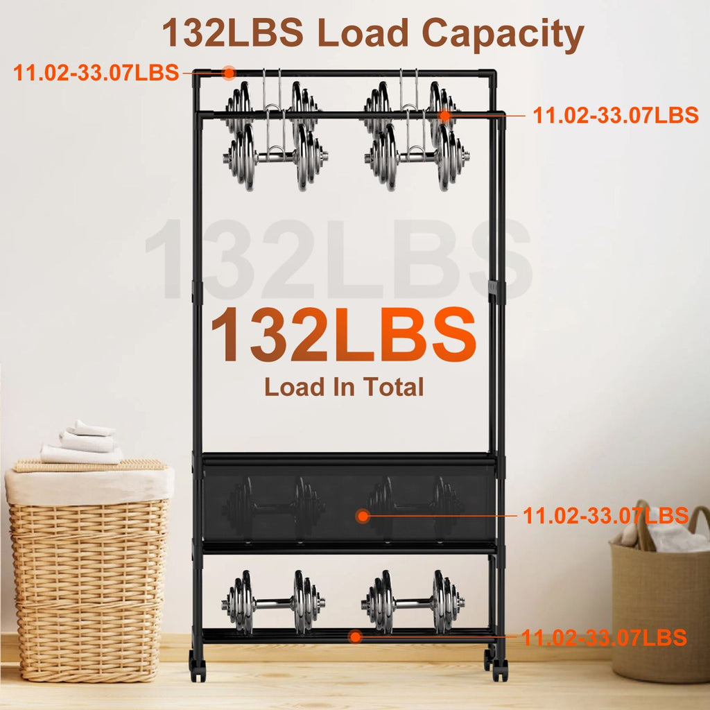3-Tiered Portable Clothing Rack with Double Hanging Rods and Storage Bag