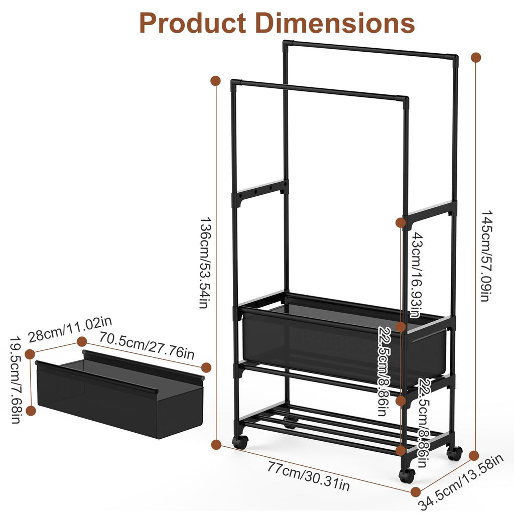 3-Tiered Portable Clothing Rack with Double Hanging Rods and Storage Bag