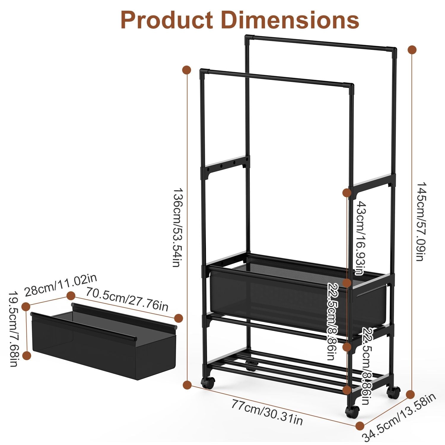 3-Tiered Portable Clothing Rack with Double Hanging Rods and Storage Bag