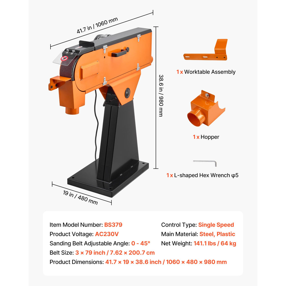 x Belt Grinder Sander, 2200W 1000RPM Industrial-Grade Grinding Sanding Machine with