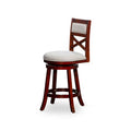 Cherry X-Back Swivel Bar Stool with Beige Seat