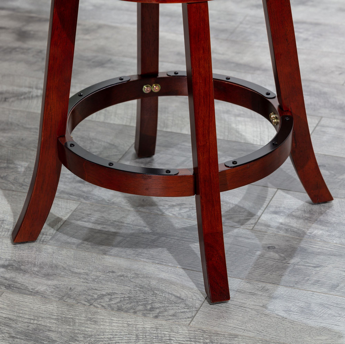 Cherry X-Back Swivel Bar Stool with Beige Seat