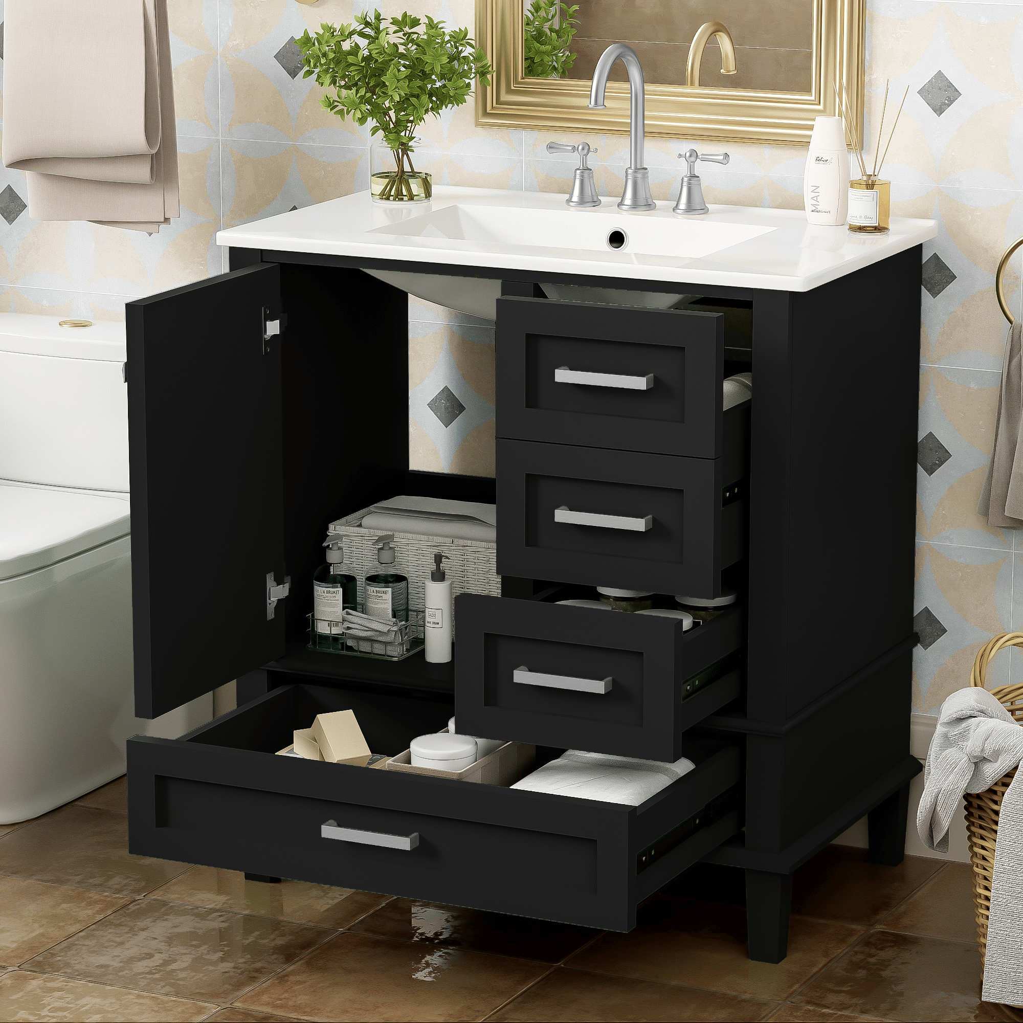 Bathroom Vanity, Modern Bathroom Cabinet with Sink Combo Set, Bathroom Storage