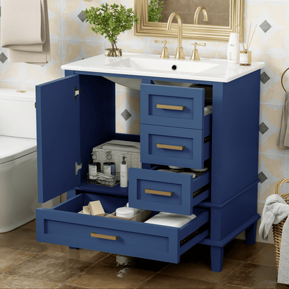 Modern Blue Bathroom Vanity with Sink and Soft-Close Drawers