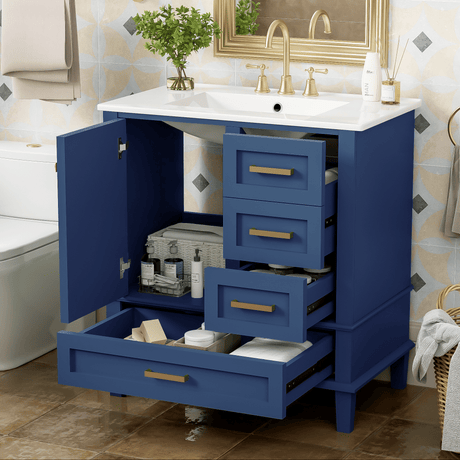 Modern Blue Bathroom Vanity with Sink and Soft-Close Drawers