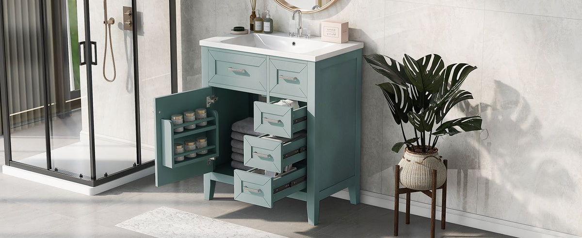30- Green Bathroom Vanity with Sink and Storage