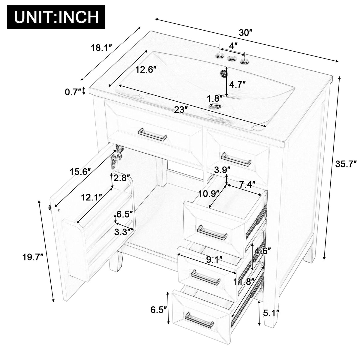 30- Green Bathroom Vanity with Sink and Storage