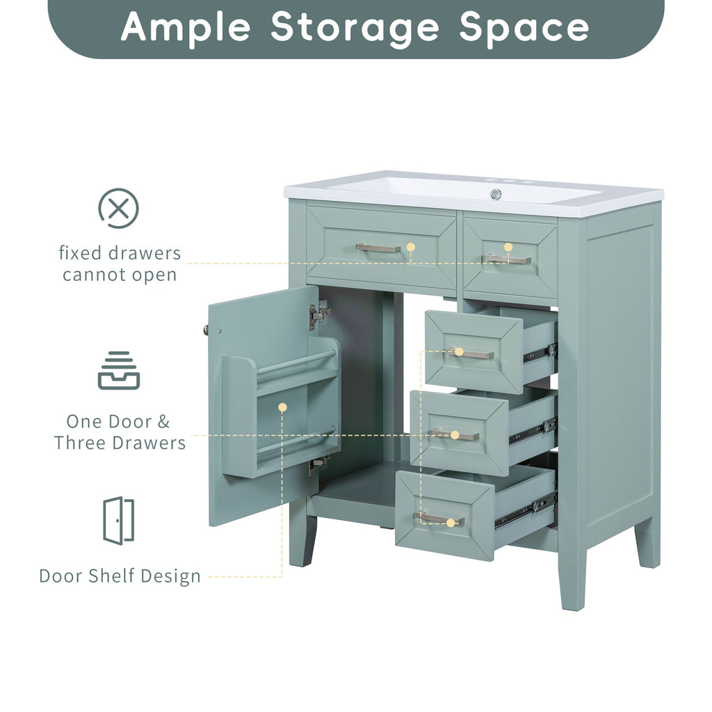 30- Green Bathroom Vanity with Sink and Storage