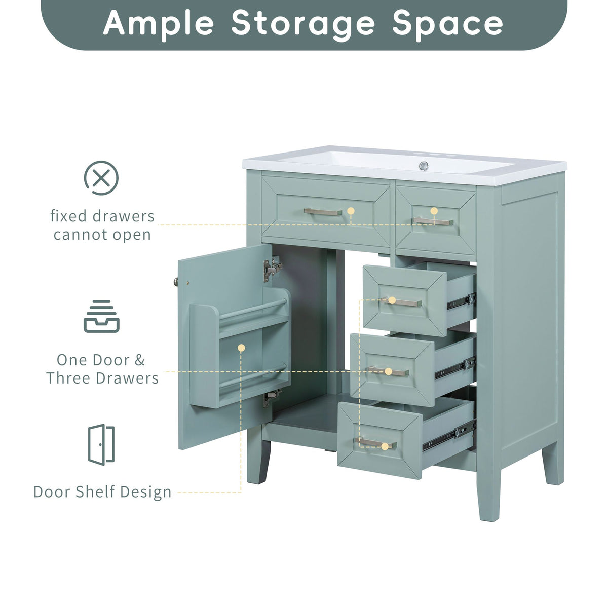 30- Green Bathroom Vanity with Sink and Storage