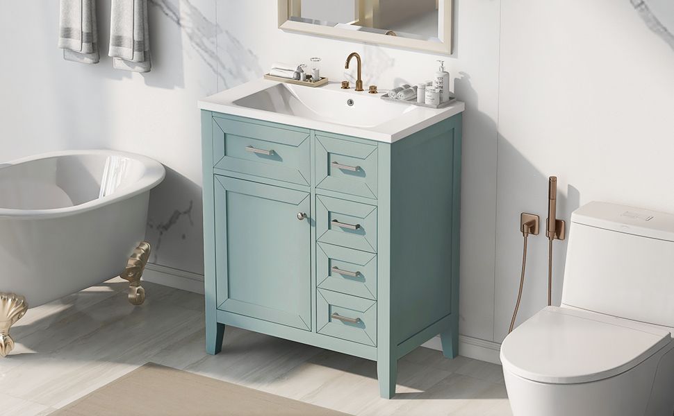 30- Green Bathroom Vanity with Sink and Storage