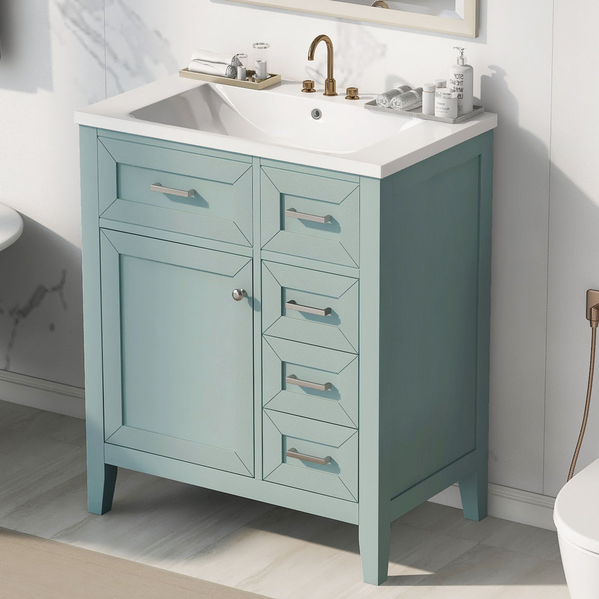 30- Green Bathroom Vanity with Sink and Storage