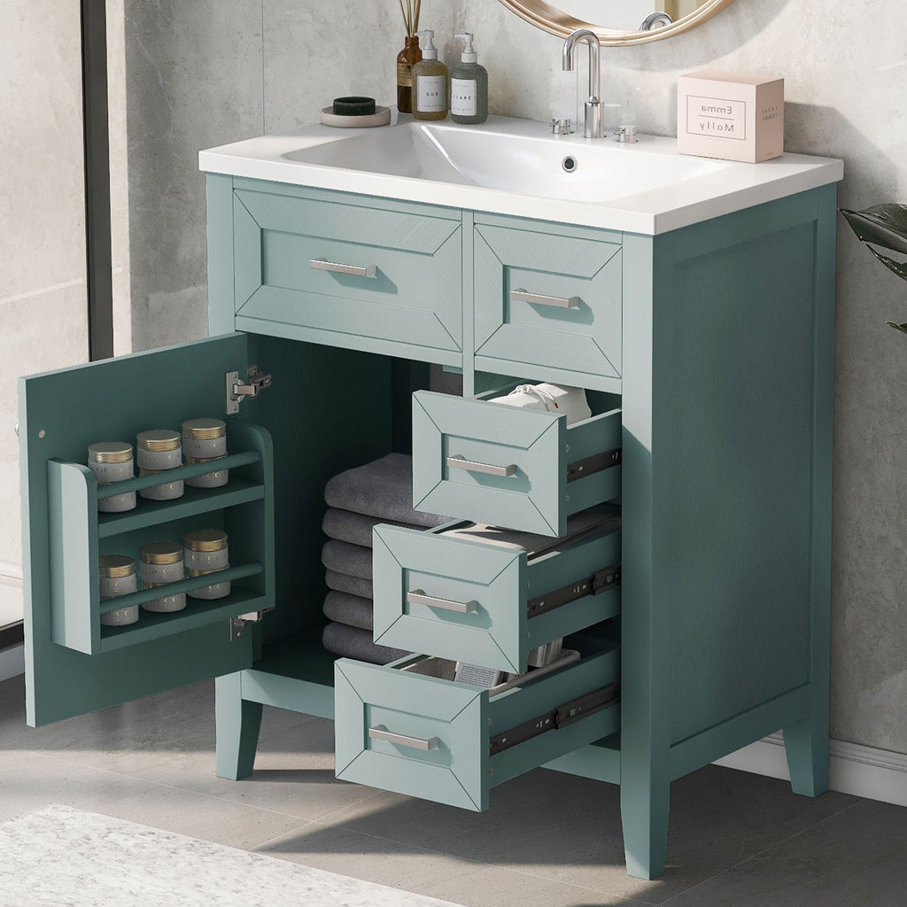 30- Green Bathroom Vanity with Sink and Storage