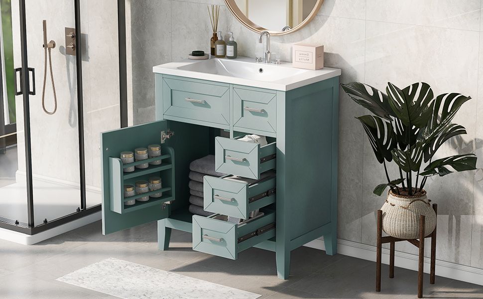 30- Green Bathroom Vanity with Sink and Storage