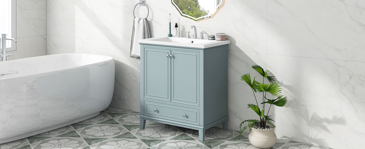 Green Bathroom Vanity with Sink and Storage