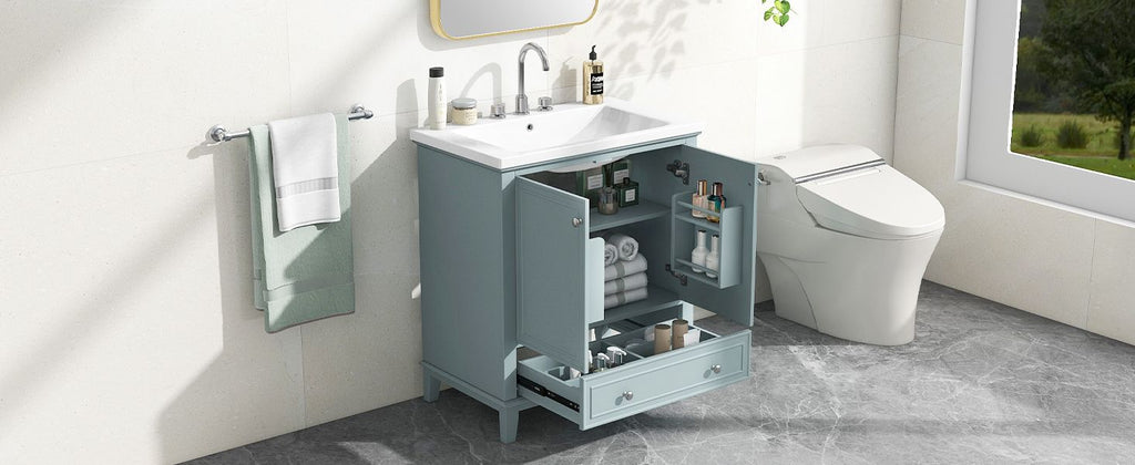 Green Bathroom Vanity with Sink and Storage