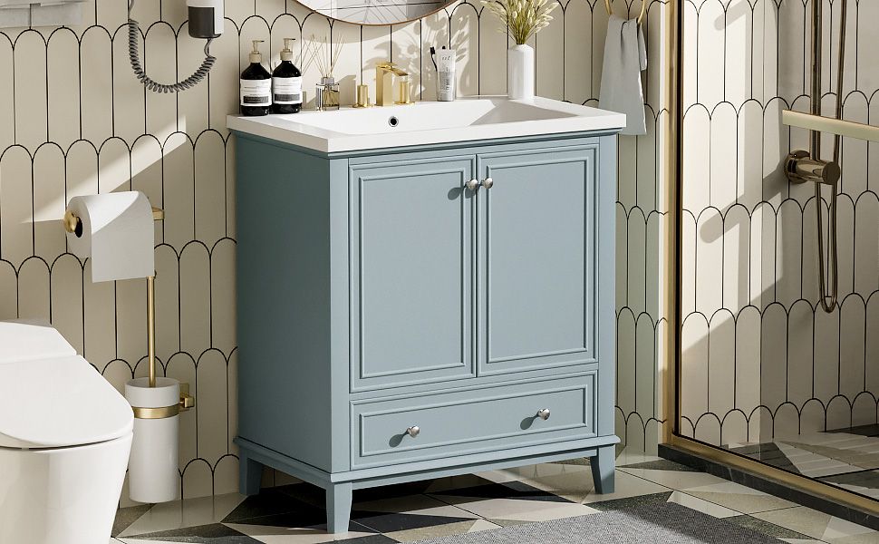 Green Bathroom Vanity with Sink and Storage