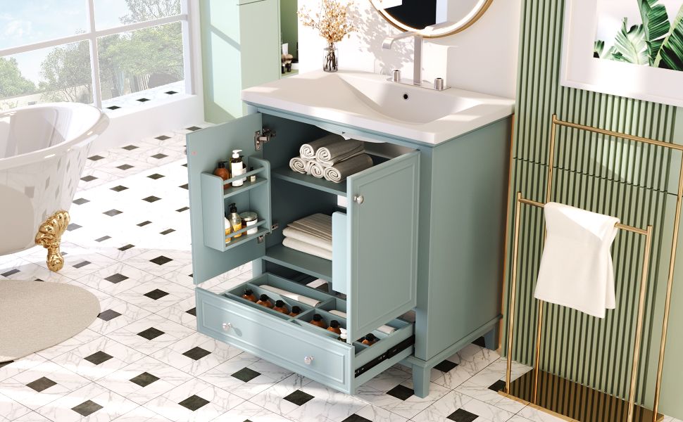 Green Bathroom Vanity with Sink and Storage