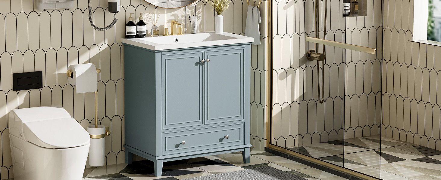Green Bathroom Vanity with Sink and Storage