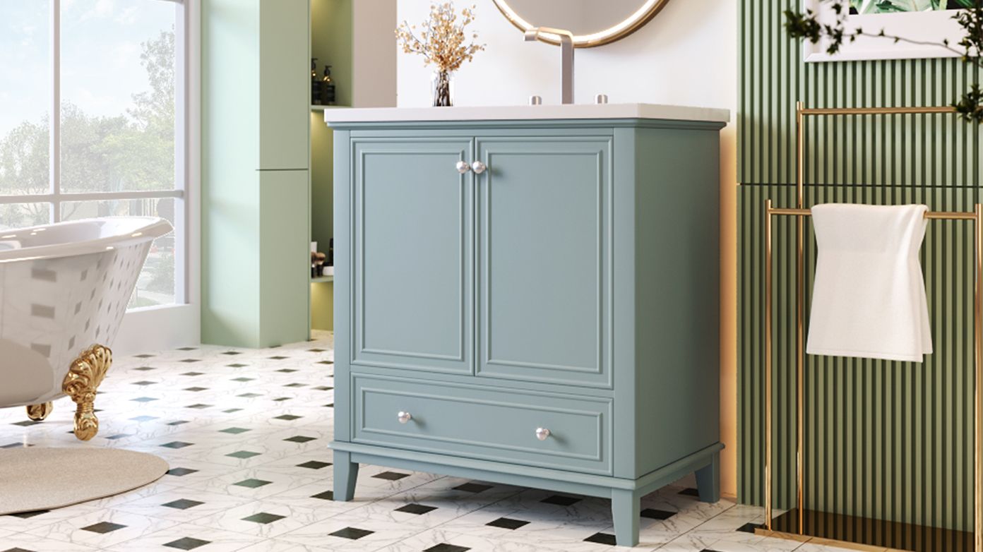 Green Bathroom Vanity with Sink and Storage