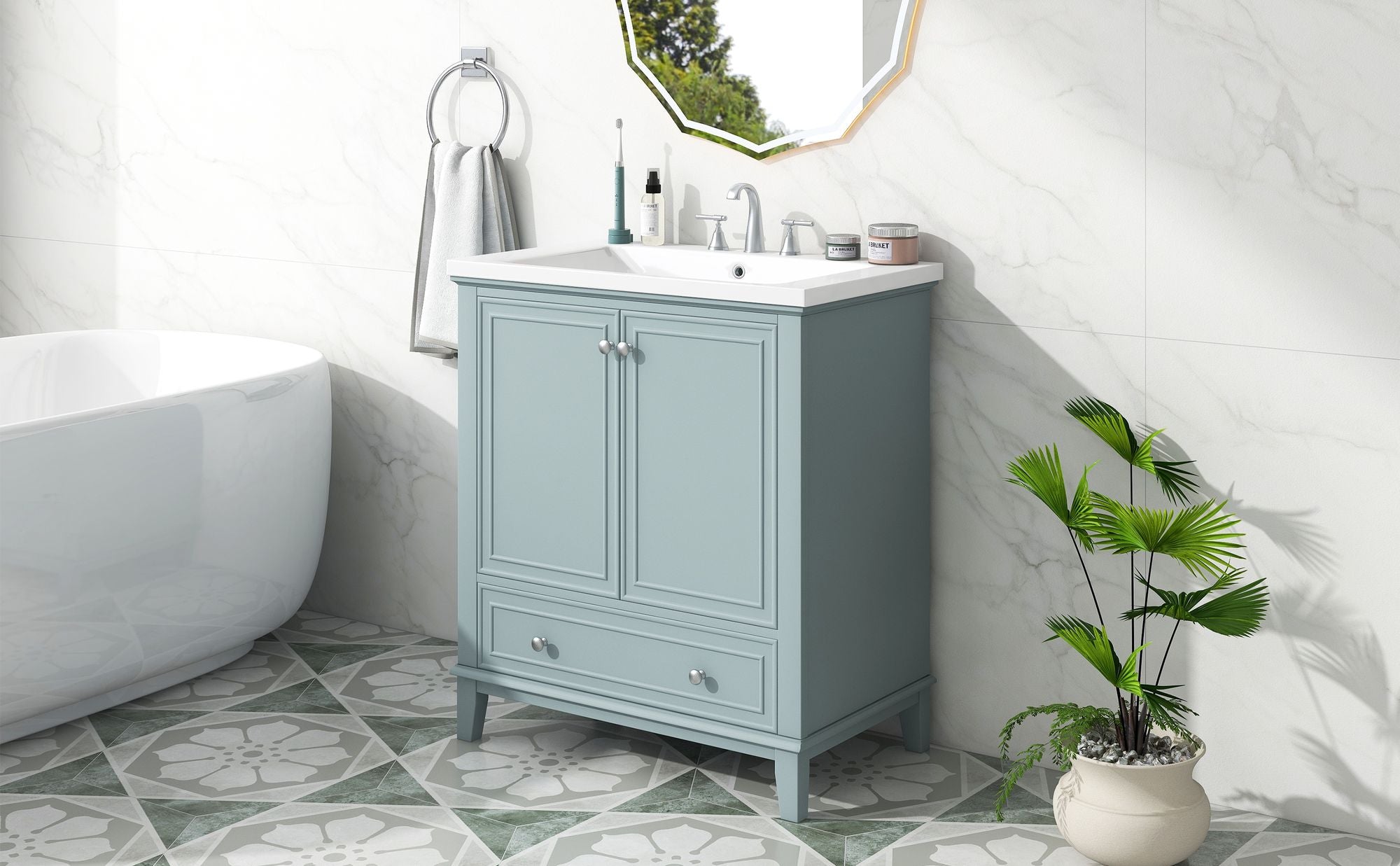 Green Bathroom Vanity with Sink and Storage