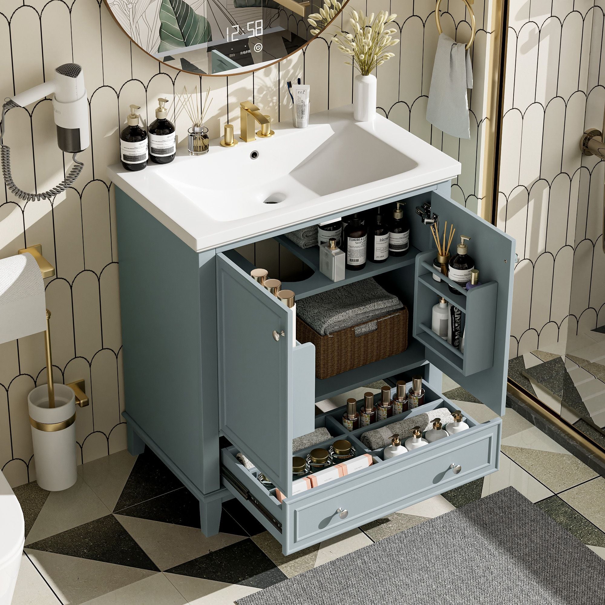 Green Bathroom Vanity with Sink and Storage