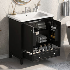 30- Bathroom Vanity with Smooth Ceramic Sink and Adjustable Storage