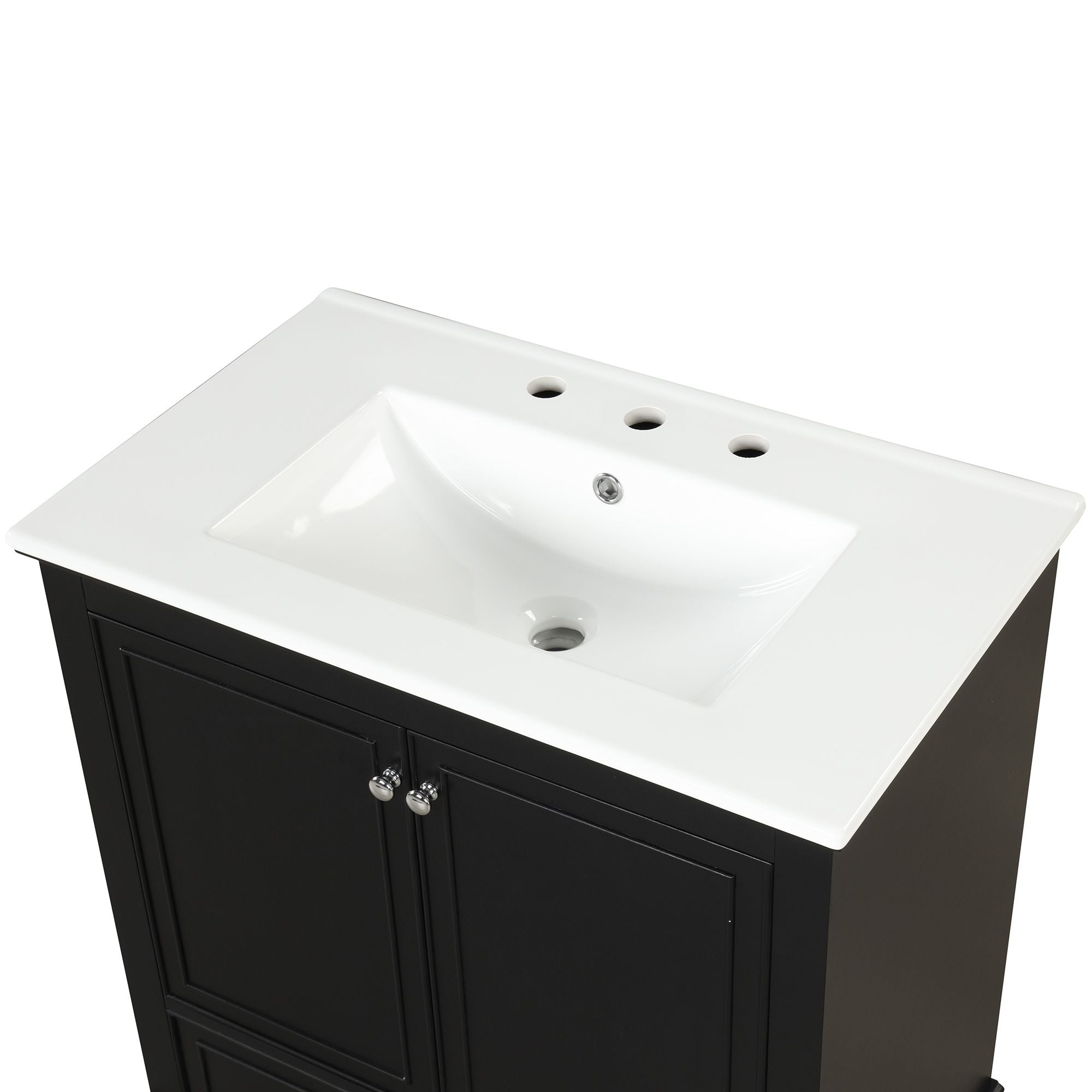 Bathroom Vanity with Sink Combo - Multi-Functional Storage Cabinet, Solid Wood & MDF, Black