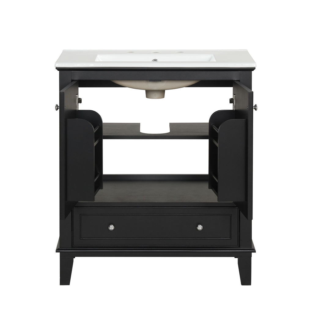 Bathroom Vanity with Sink Combo - Multi-Functional Storage Cabinet, Solid Wood & MDF, Black