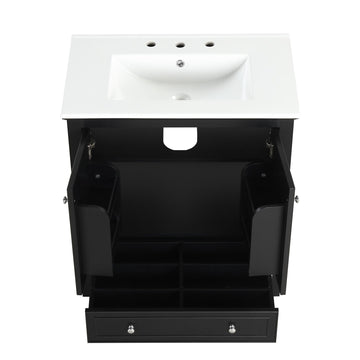 Bathroom Vanity with Sink Combo - Multi-Functional Storage Cabinet, Solid Wood & MDF, Black