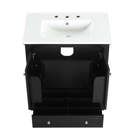 Bathroom Vanity with Sink Combo - Multi-Functional Storage Cabinet, Solid Wood & MDF, Black