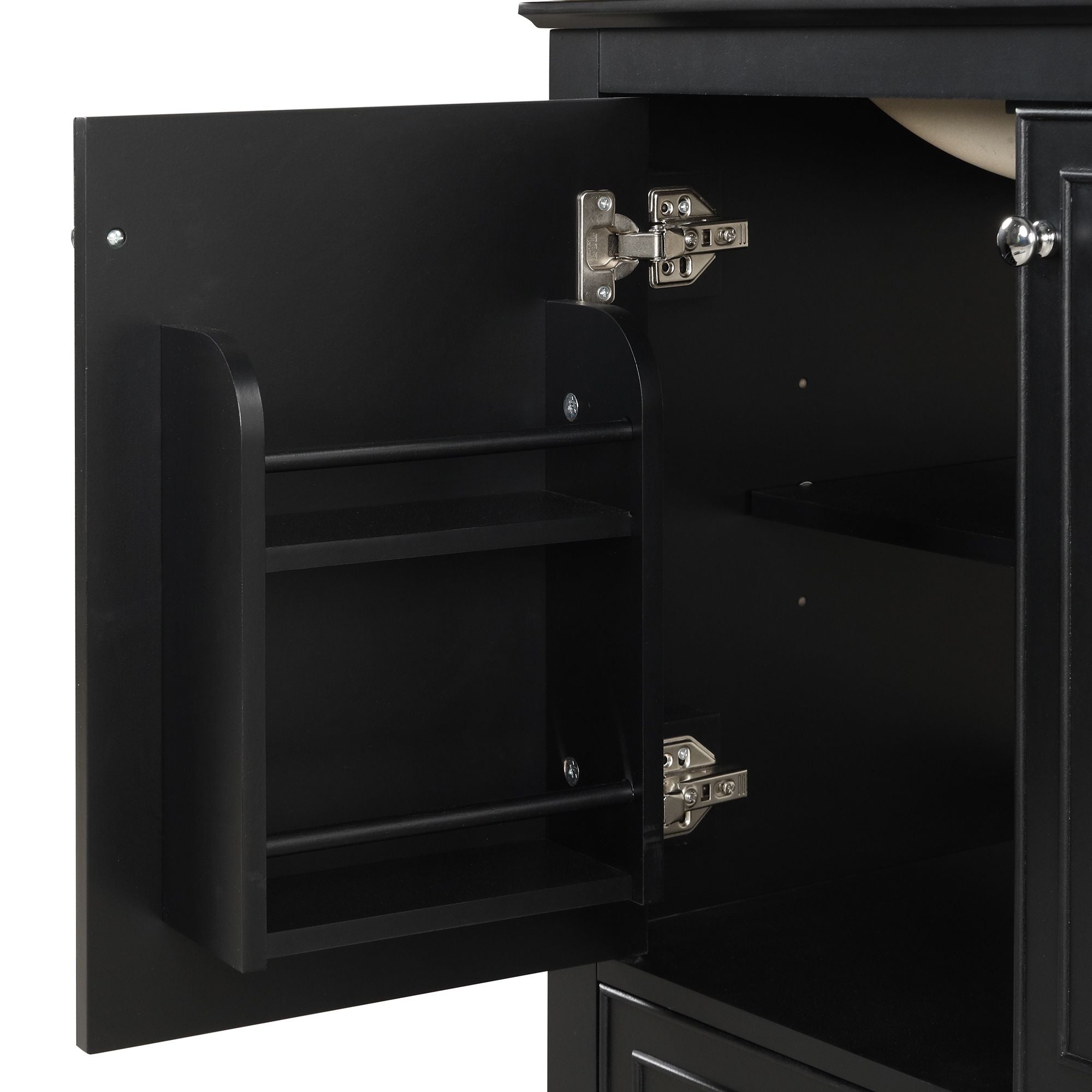 Bathroom Vanity with Sink Combo - Multi-Functional Storage Cabinet, Solid Wood & MDF, Black